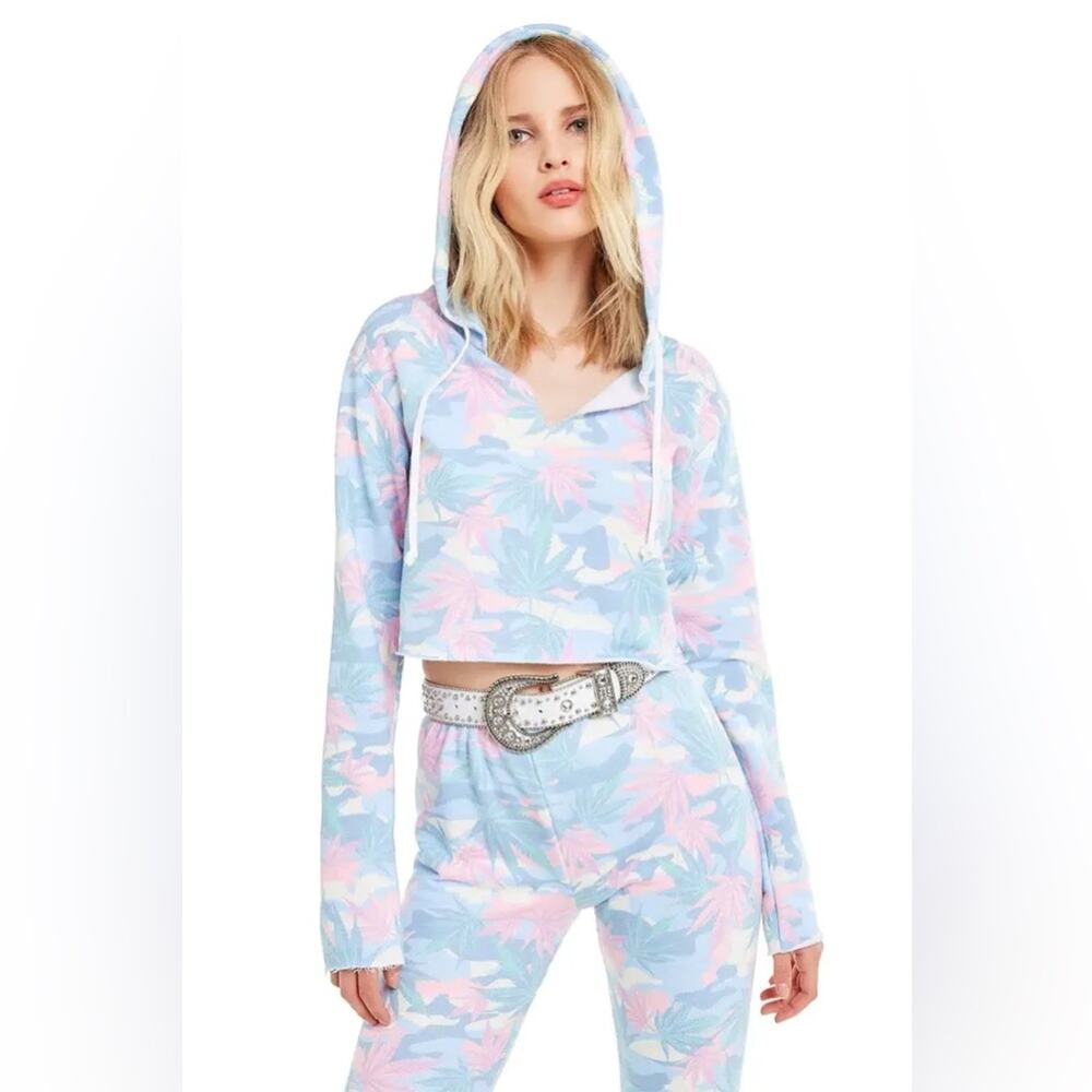 Wildfox Sweet Leaf Camo Ray Cropped Hoodie Sweatshirt Size XS New‎